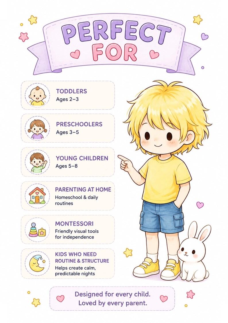 Bedtime Routine Chart for Kids Printable, Evening Routine Checklist ...