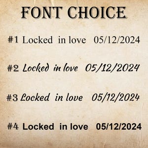 May include: Four different font styles for the text "Locked in love 05/12/2024". Each font style is numbered 1 through 4.