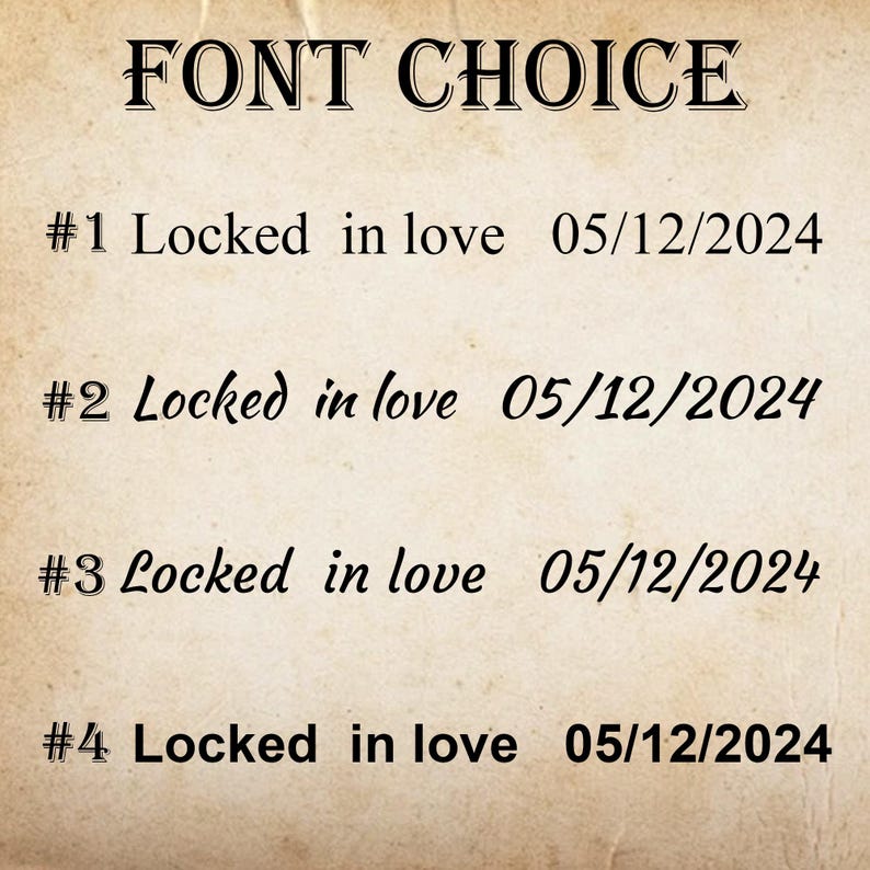 May include: Four different font styles for the text "Locked in love 05/12/2024". Each font style is numbered 1 through 4.
