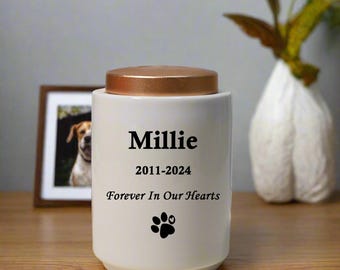 Urnas memoriais personalizadas para cinzas de cães e gatos, urnas funerárias de cerâmica branca para cremação de animais de estimação, lembrança personalizada para cinzas de animais de estimação, presente memorial para perda de animais de estimação.