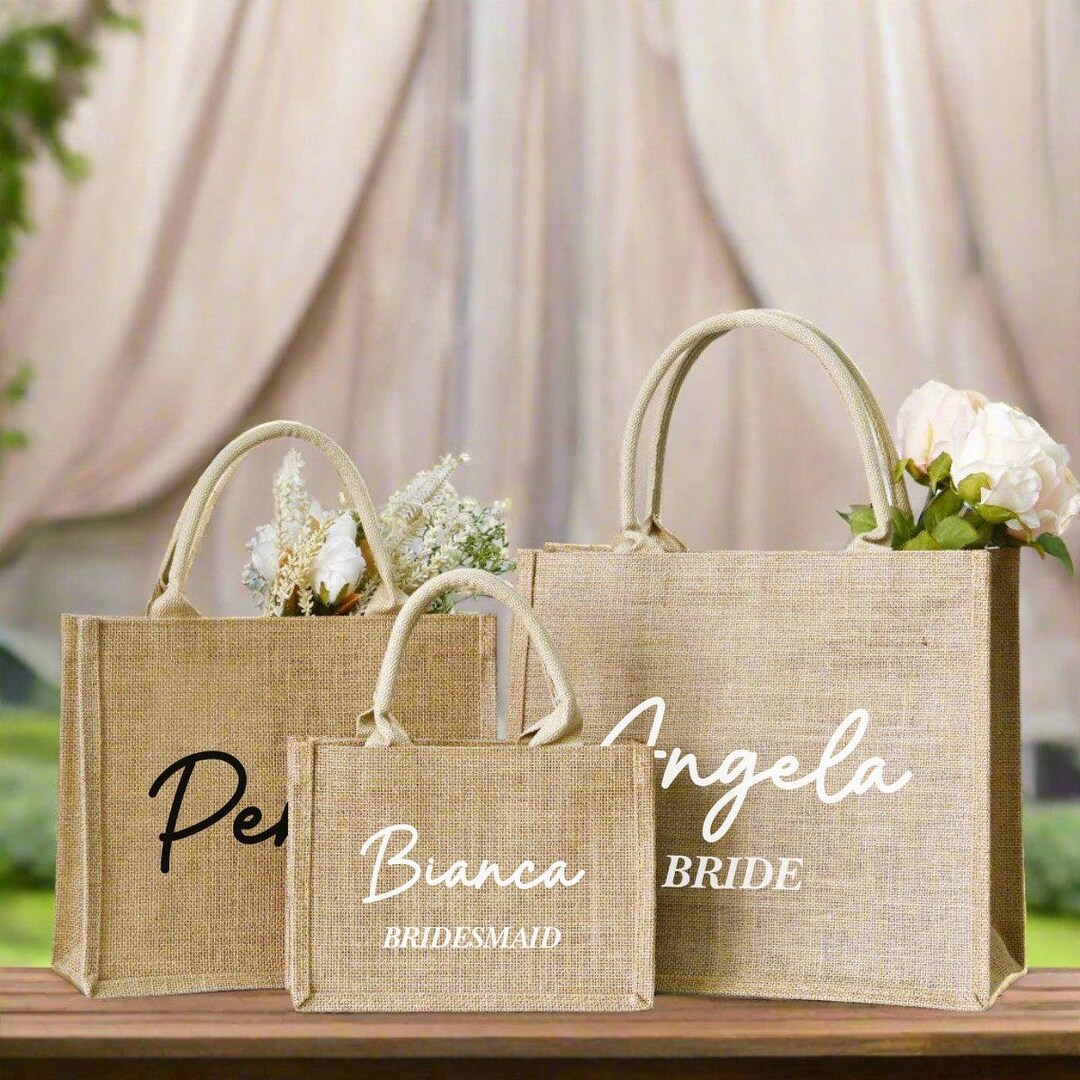 Personalized Bridesmaid Tote Bags, Custom Name Burlap Jute Bag ...