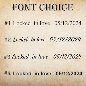 May include: Four different font styles of the text "Locked in love 05/12/2024" are shown. Each font style is numbered 1 through 4.