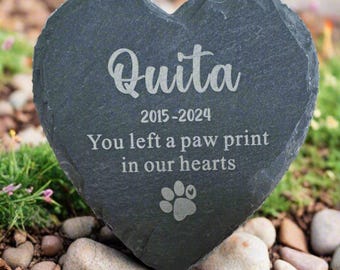 Custom Engraved Pet Memorial Stone, Personalized Slate Dog Cat Memorial Plaque, Heart Shape Pet Memorial Grave Marker Garden Stone