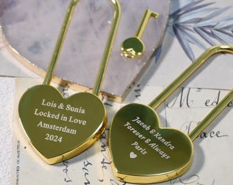 Personalized Love Padlock, Gold Heart Love Lock, Engraved Paris Amsterdam Bridge Padlock, Engagement Love Lock Anniversary Honeymoon Gift