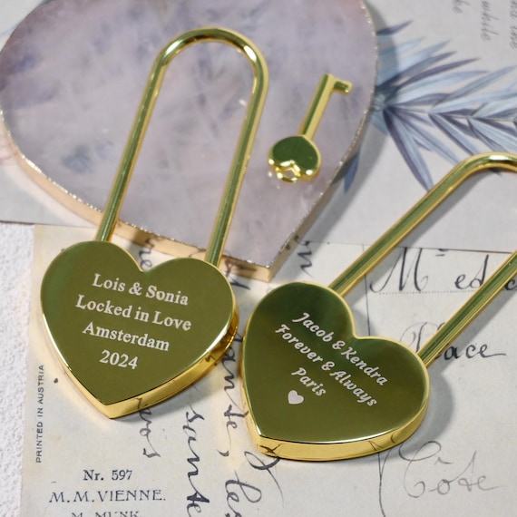Personalized Love Padlock, Gold Heart Love Lock, Engraved Paris Amsterdam Bridge Padlock, Engagement Love Lock Anniversary Honeymoon Gift