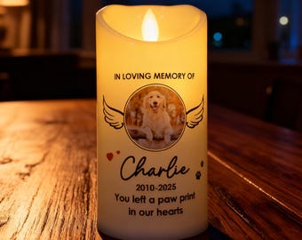 Candela LED commemorativa personalizzata per animali domestici con foto, luce commemorativa personalizzata per cani e gatti, regalo per la perdita di un animale domestico, candela ricordo di condoglianze per animali domestici