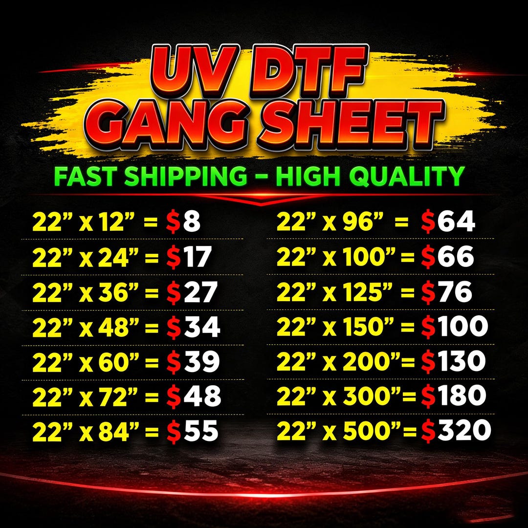 Custom UV DTF Gang Sheet | Upload Your Design | Waterproof Uv Dtf ...