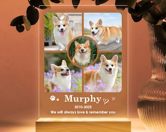 Personalized Pet Memorial LED Light, Custom Pet Photo Plaque with Name, Pet Loss Remembrance Gift, Dog Cat Sympathy Lamp
