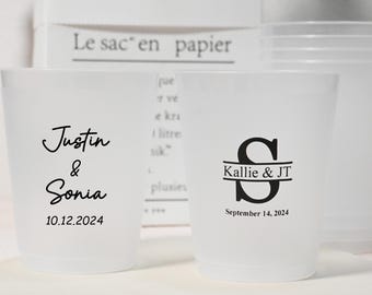 Custom Wedding Cups 12oz 16oz, Personalized Party Cups, Shatterproof Frost Cups, Wedding Toast Cups, Reception Bar Cups, Monogram Cups