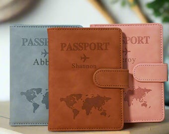 Personalized Passport Cover, Custom Engraved Leather Passport Case, Travel Gift Passport Wallet for Men Woman, Birthday Christmas Gifts
