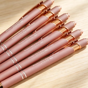 Penna aziendale personalizzata, penna a sfera con incisione color oro rosa e stilo, regalo personalizzato per ufficio, regalo per insegnanti, regalo per damigelle d'onore, bomboniera di nozze