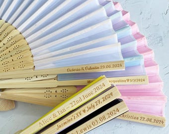 Personalized 6 Colors Silk Wedding Fans, Hand Fans for Guests, Special Event Bridal Shower Fans, White Pink Blue Black Purple Yellow Fans