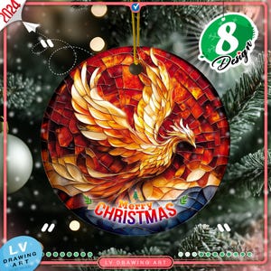 Stained Glass Phoenix Ceramic Ornament: Firebird Christmas Tree Decor