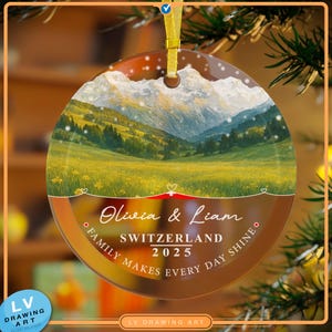 Personalized Switzerland Glass Ornament, Unique Switzerland Souvenir, Heirloom Keepsake, Round Ornaments, Christmas Decor, Bauble Present