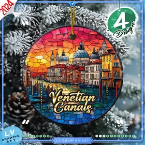 Venetian Canals Italy Ornament, xmas ornaments, christmas gifts, bauble ornament, round ceramic ornament, vintage christmas ornaments