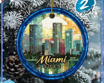 Miami Skyline Ceramic Ornament: South Florida Travel Keepsake