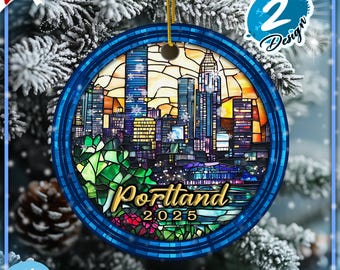 Portland Oregon Ornament 2026, Stained Glass City Skyline, New Home Housewarming Gift, PNW Travel Souvenir, Realtor Closing Present, Decor