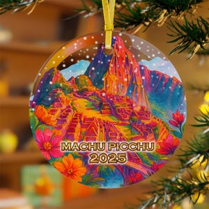 Machu Picchu Glass Ornament: Peru Travel Souvenir, Christmas Tree Decor