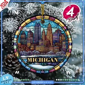 Michigan Ornament, xmas ornaments, Christmas gifts, unique christmas gift, round ceramic ornament, vintage, Christmas ornaments, Travel