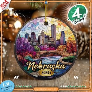 Nebraska Ornament: Stained Glass Style Ceramic Keepsake