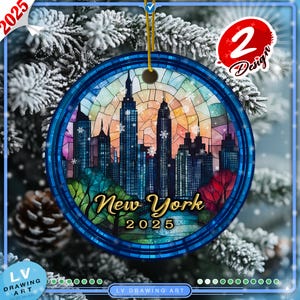 New York City Ornament, Faux Stained Glass, Manhattan Trip Gift, Unique NYC Souvenir, Vacation Travel Gift, Personalized Holiday Anniversary