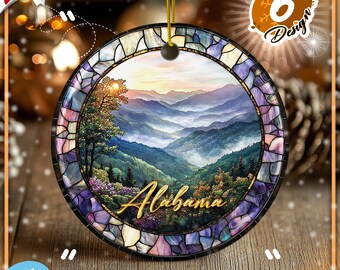 Alabama Ornament: Stained Glass Style Ceramic Christmas Keepsake