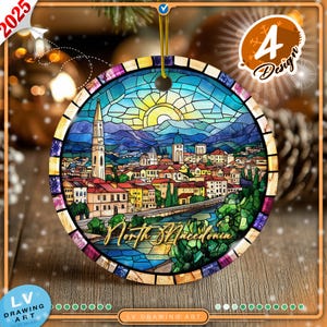 North Macedonia Ornament, Round Ceramic Ornament, Christmas Ornaments, Traveler Gifts, Holiday Picks,  Trip, Europe