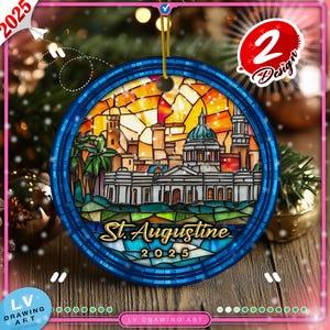 St. Augustine Ornament, Faux Stained Glass, Trip Gift, Unique Florida Souvenir, Vacation Travel Gift, Personalized Holiday Anniversary, Xmas