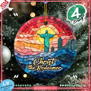 Christ the Redeemer Brazil Ornament, Rio de Janeiro, Bola Navidad Brasil, Round Ceramic, Xmas Tree, Christmas Gift Idea, Gift Keepsake