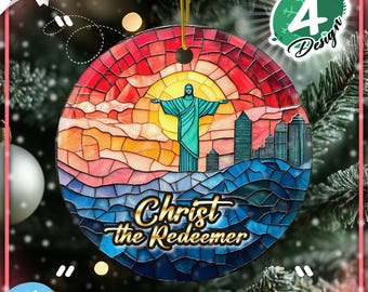 Christ the Redeemer Ornament Brazil Travel Souvenir, Faux Stained Glass Rio de Janeiro Ceramic Keepsake, Personalized Religious Gift 2026