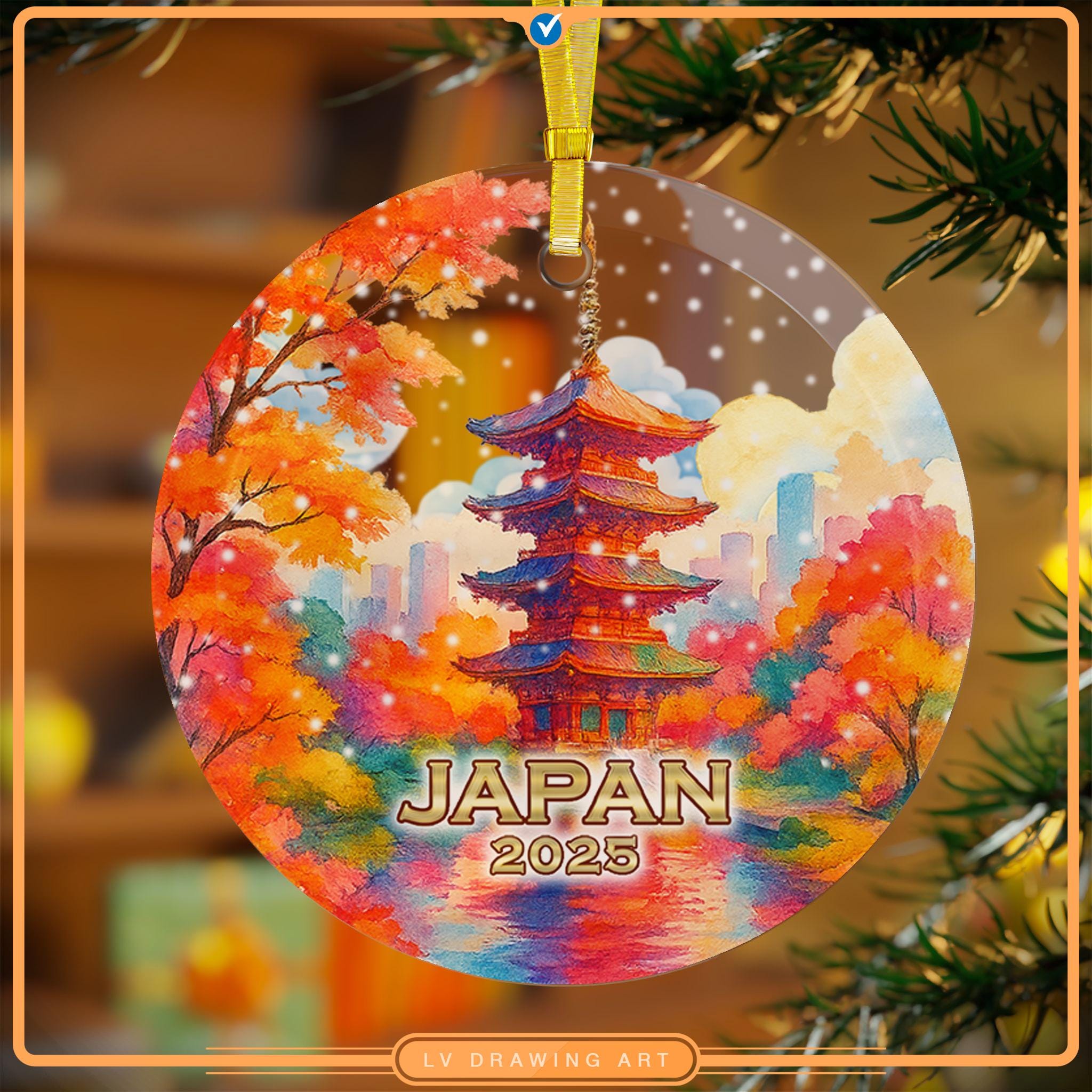 Japan Christmas Ornament 2025, Mount Fuji & Pagoda Glass Souvenir