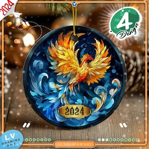 Phoenix Ceramic Ornament 2024: Fire & Ice Christmas Tree Decor