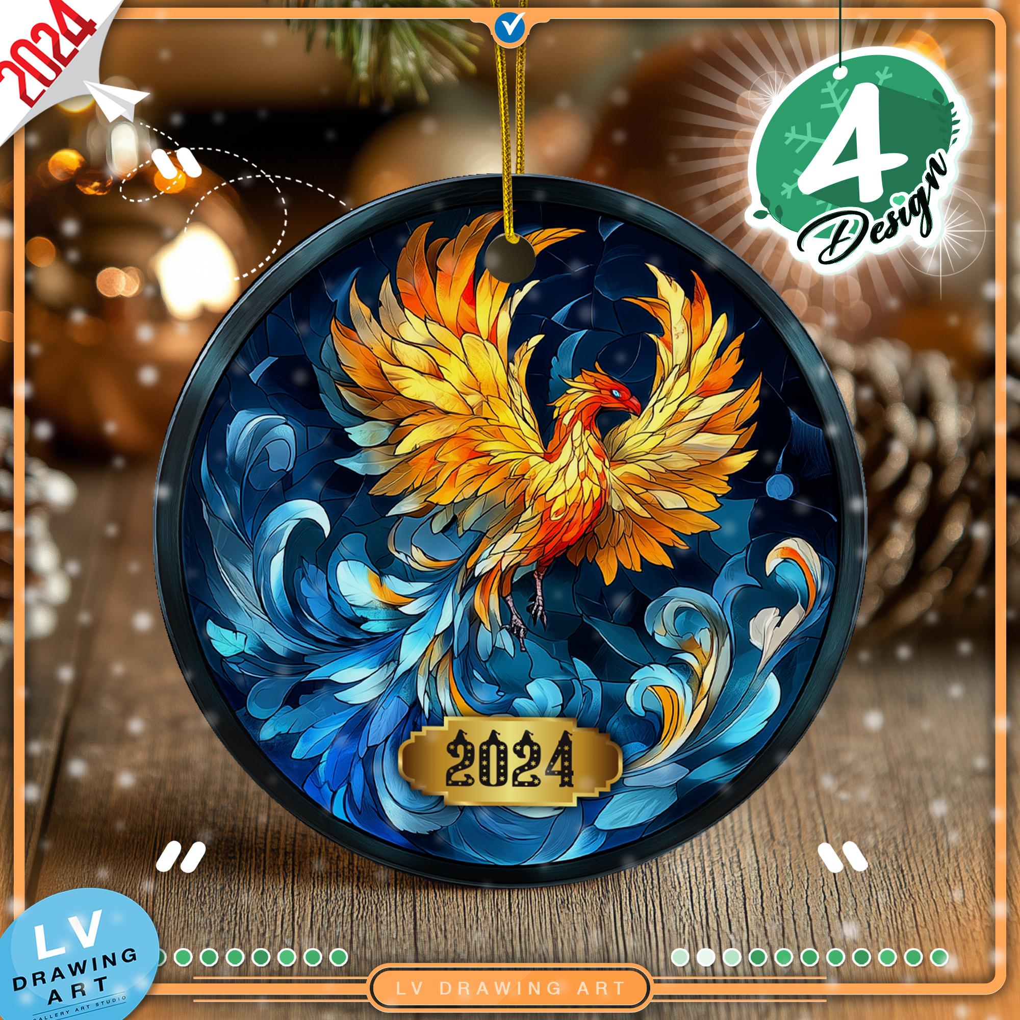 Phoenix Ceramic Ornament 2024: Fire & Ice Christmas Tree Decor