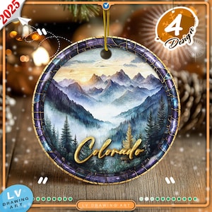 Colorado Mountain Ornament 2025 | Watercolor Ceramic Landscape Art Print | CO Travel Souvenir Keepsake Gift