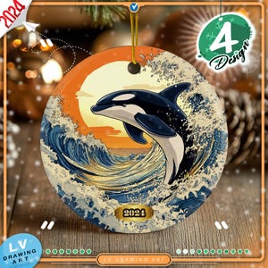 Orca Ceramic Ornament 2024: Ocean Animal Christmas Tree Decor