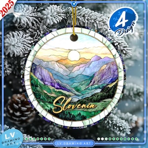 Slowenien Ornament, Mitteleuropa, Weihnachtsverzierung, runde Keramikverzierung, Reisende Geschenke, Feiertags-Picks, Reisender Road Trip, bday, Baum