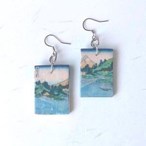 Orecchini Monte Fuji e Lago – Arte Giapponese ispirata a Hokusai | Regalo Japandi Blu, Fatto a Mano in Giappone Regalo per lei