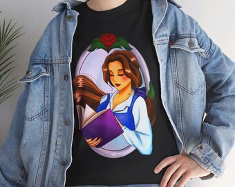 Disney Belle Heavy Cotton Tee. Beauty and the Beast Shirt. Princess belle shirt, Gifts for Disney lovers. Book Lovers. Gifts Ideas.