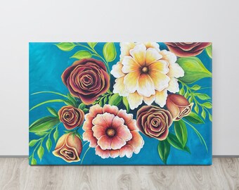 Impresión de lienzo de pintura de flores tropicales