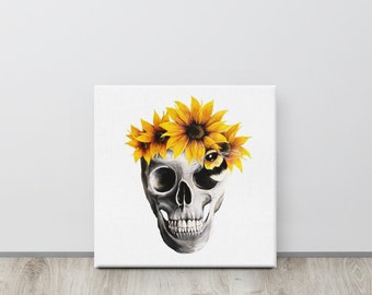 Girasol Cráneo Acrílico Pintura Lienzo Impresión