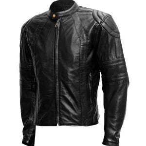 Veste en cuir de mouton noir lisse, coupe moderne et design intemporel