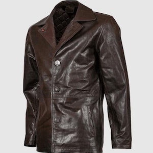 Vintage-Style Brown Leather Coat