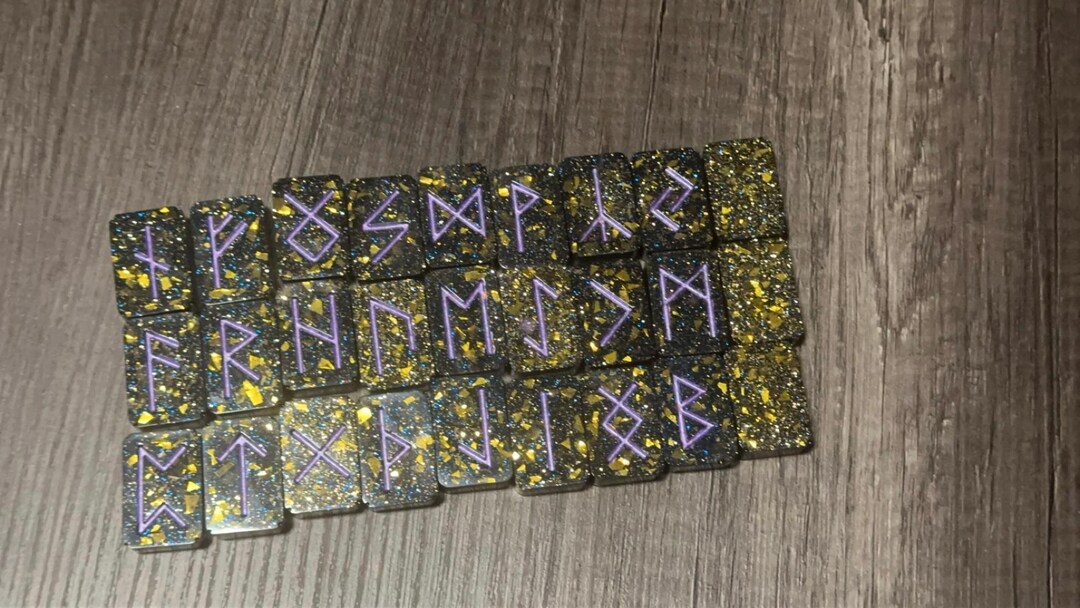 Resign Rune Handmade Resin Rune Set – Cosmic Glitter Black, Blue & Gold - Etsy