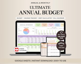 Ultimate Annual Budget Spreadsheet Google Sheets Budget Template Digital Monthly Budget Planner Bill Tracker Savings Tracker Expense Tracker