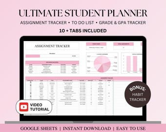 Foglio di calcolo per pianificatore definitivo degli studenti, monitoraggio degli incarichi Fogli Google, foglio di calcolo per il monitoraggio degli incarichi degli studenti, accademico, pianificatore scolastico