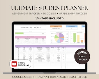 Foglio di calcolo per pianificatore definitivo degli studenti, monitoraggio degli incarichi Fogli Google, foglio di calcolo per il monitoraggio degli incarichi degli studenti, accademico, pianificatore scolastico