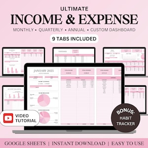 Income and Expense Tracker Spreadsheet, Personal Financial Planner, Small Business Bookkeeping, Annual Monthly Expense Tracker Google Sheets