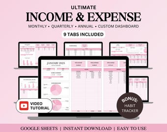 Income and Expense Tracker Spreadsheet, Personal Financial Planner, Small Business Bookkeeping, Annual Monthly Expense Tracker Google Sheets