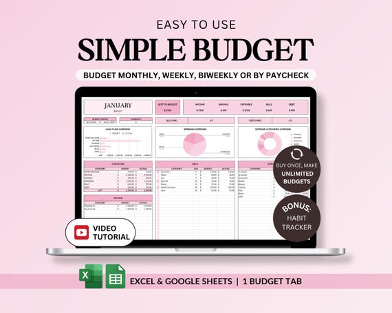 Budget Planner Google Sheets Budget Spreadsheet Excel Budget Tracker Finance Monthly Budget Template Weekly Budgeting Expense Tracker Pink