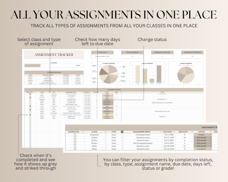 Simple Student Planner Spreadsheet, Assignment Tracker Google Sheets ...